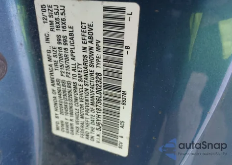 2006 Honda Element Ex-P из США, поврежденный, VIN 5J6YH18736L002328